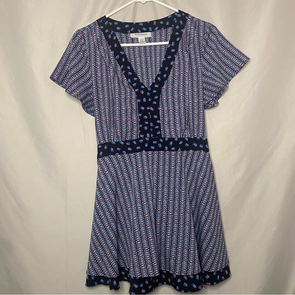 Motherhood Maternity Blue and White V-Neck Blouse